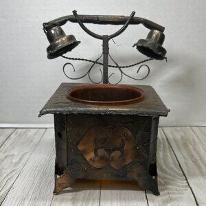 Vtg Metal Telephone Planter, Key Holder, Trinket Dish, Change Dish Unique Decor